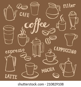 Coffee icons doodle set