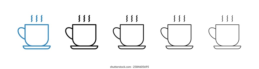 Coffee icons in five different stroke sizes