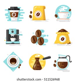 Coffee icons, flat design