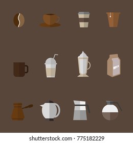Coffee icons, flat design everything in coffee cafe.
