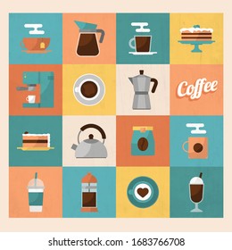 Coffee icons flat set isolated vector illustration