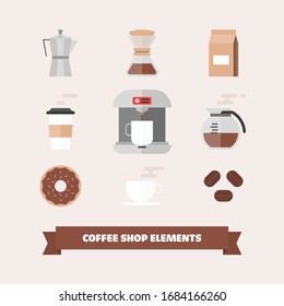 Coffee icons flat set isolated vector illustration