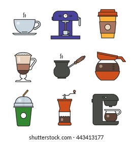 Coffee icons. Flat vector illustration for menu, booklet, website