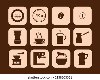 Coffee icons in frames. Ideal for labeling coffee packaging.