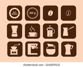 Coffee icons in frames. Ideal for labeling coffee packaging.