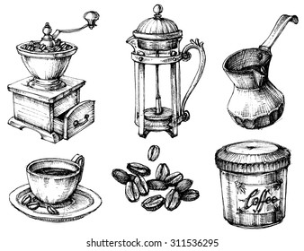 Coffee icons hand drawn set