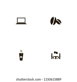 coffee icons. hot coffee, talking people, coffee beans and laptop vector icons set