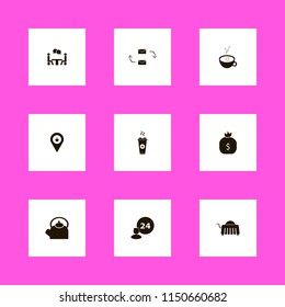 coffee icons. hot coffee, talking people, teapot and coffeeshop location vector icons set