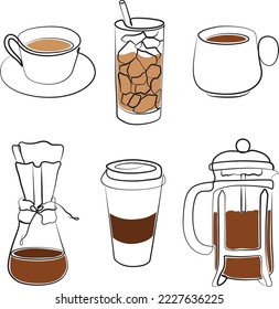 Coffee icons with line art style