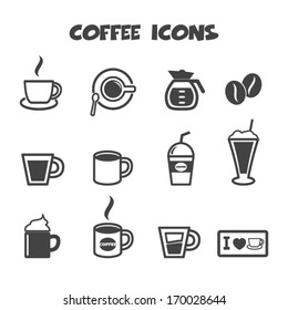 coffee icons, mono vector symbols