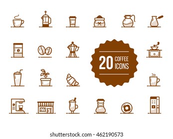 Coffee icons. Coffee outline icons set. Coffee illustration