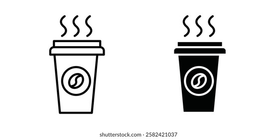 Coffee icons pack vectors in black flat and strokes
