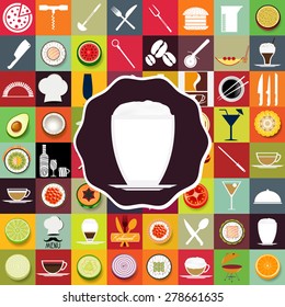 Coffee with icons of restaurants