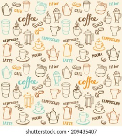 Coffee icons seamless pattern