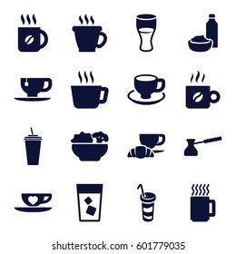 coffee icons set. Set of 16 coffee filled icons such as drink, tea cup, drink and food, cup with heart, food, turk, mug