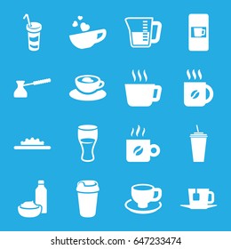 Coffee icons set. set of 16 coffee filled icons such as vending machine, drink, drink and food, cup with heart, camera wheel, tea, decanted