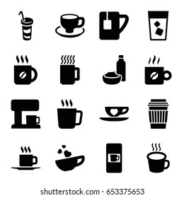 Coffee icons set. set of 16 coffee filled icons such as mug, vending machine, drink, drink and food