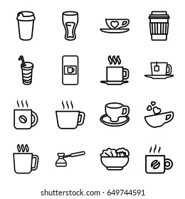 Coffee icons set. set of 16 coffee outline icons such as mug, vending machine, drink, cup with heart, cup, tea, food