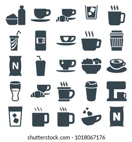Coffee icons. set of 25 editable filled coffee icons such as mug, vending machine, tea, drink, tea cup, bag with ground, cup with heart, food