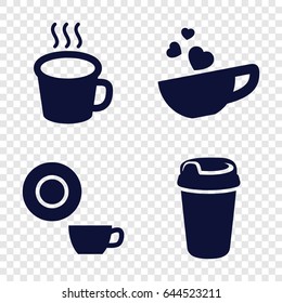 Coffee icons set. set of 4 coffee filled icons such as dish, drink, cup with heart