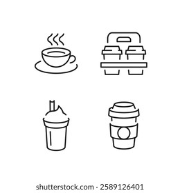 Coffee icons. Set of 4 coffee trendy minimal icons. Coffee grinder, Espresso, Coffee cup, French press. Design signs for web page, mobile app, packaging design. Vector illustration.