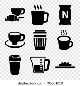 Coffee icons. set of 9 editable filled coffee icons such as mug, drink, bag with ground, cup, camera wheel