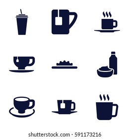 coffee icons set. Set of 9 coffee filled icons such as mug, drink, tea cup, coffee cup, drink and food, cup, camera wheel