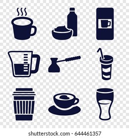 Coffee icons set. set of 9 coffee filled icons such as vending machine, drink, drink and food, cup with heart, cup, decanted