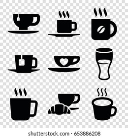 Coffee icons set. set of 9 coffee filled icons such as mug, drink, tea cup, cup with heart, cup