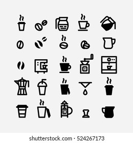 Coffee icons set. Bean and cup icon vector. Italian coffee. Barista. Hot drink. Morning