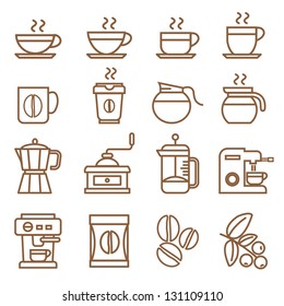 coffee icons set brown color