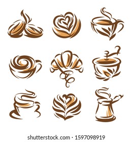 Coffee icons set in classic linear style