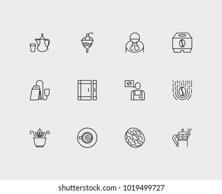 Coffee icons set. Coffee and coffee icons with cocktail, take away and teabag. Set of elements including person for web app logo UI design.
