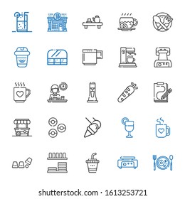 coffee icons set. Collection of coffee with breakfast, crepe maker, drink, dinnerware, cup, mug, juice, food and restaurant, donuts, food stand. Editable and scalable coffee icons.