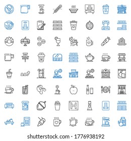 coffee icons set. Collection of coffee with breakfast, coffee maker, cup, drink, food and restaurant, tea, crockery, hotel, milkshake. Editable and scalable icons.