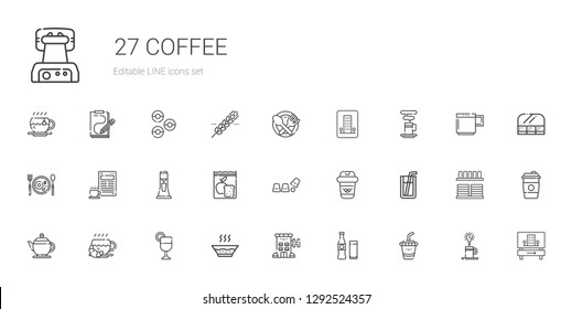 coffee icons set. Collection of coffee with drink, beverage, hotel, soup, juice, teapot, soda, cup, meal, milkshake, breakfast, coffee cup. Editable and scalable icons.