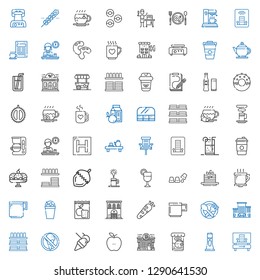 coffee icons set. Collection of coffee with hotel, milkshake, fish food, pub, healthy food, food and restaurant, no dinnerware, office. Editable and scalable coffee icons.