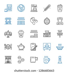 coffee icons set. Collection of coffee with milkshake, drink, mug, donuts, hotel, soup, sketch, teapot, breakfast, office chair, office, dinnerware. Editable and scalable coffee icons.