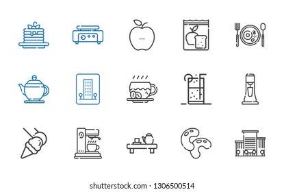 coffee icons set. Collection of coffee with office, beans, tea, coffee maker, food and restaurant, milkshake, soft drink, hotel, teapot, breakfast. Editable and scalable icons.