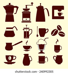 Coffee icons Set icons of collection Coffee silhouette  