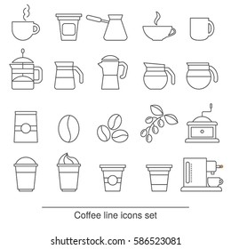 Coffee icons set. Collection coffee icons in thin line style.