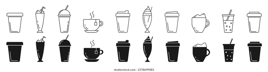 Coffee icons set. Coffee cup, tea, cocoa,  latte. Vector illustration.