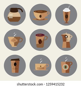 Coffee icons set in flat design.