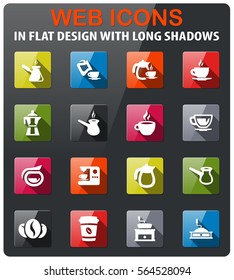 coffee icons set in flat design with long shadow