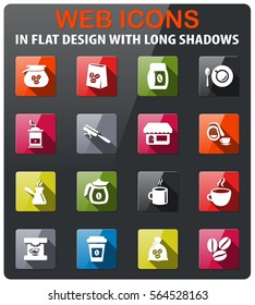 coffee icons set in flat design with long shadow
