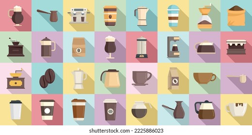Coffee icons set flat vector. Cafe cup. Restaurant takeaway coffee
