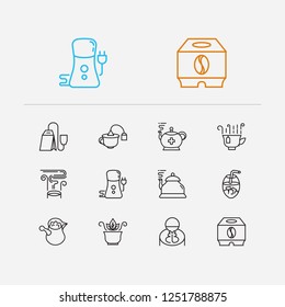 Coffee icons set. Coffee grinder and coffee icons with thAI tea, herbal tea and barista. Set of catering for web app logo UI design.