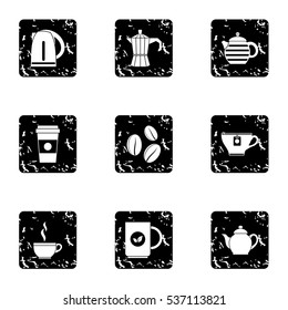 Coffee icons set. Grunge illustration of 9 coffee vector icons for web