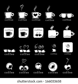 Coffee Icons Set - Isolated On Black Background - Vector Illustration, Graphic Design Editable For Your Design.