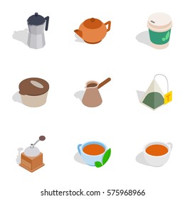 Coffee icons set. Isometric 3d illustration of 9 coffee vector icons for web